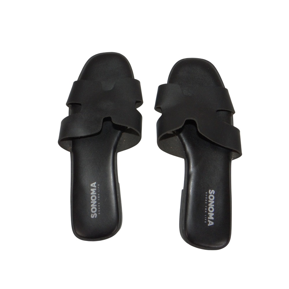 Sonoma Goods For Life Womens Black H-Strap Slide Sandals Flat Open Toe Size 6